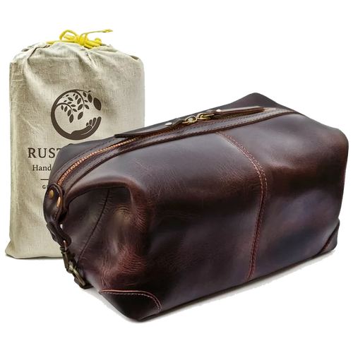Avery Leather Toiletry Bag for Men - Premium Travel Shaving Dopp Kit