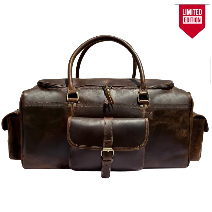Aviator Rugged Leather Duffle Bag for Men | Full-Grain Overnight Weekender Carry-On