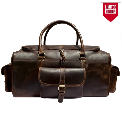Aviator Rugged Leather Duffle Bag for Men | Full-Grain Overnight Weekender Carry-On