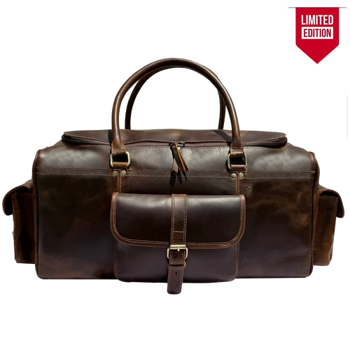 Aviator Rugged Leather Duffle Bag for Men | Full-Grain Overnight Weekender Carry-On