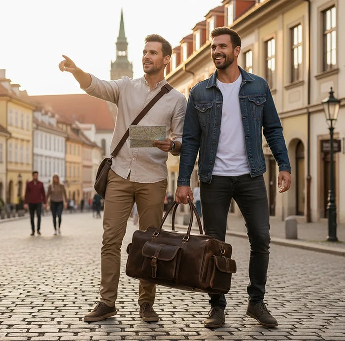 Aviator Rugged Leather Duffle Bag for Men | Full-Grain Overnight Weekender Carry-On