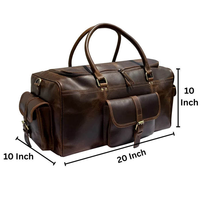 Aviator Rugged Leather Duffle Bag for Men | Full-Grain Overnight Weekender Carry-On
