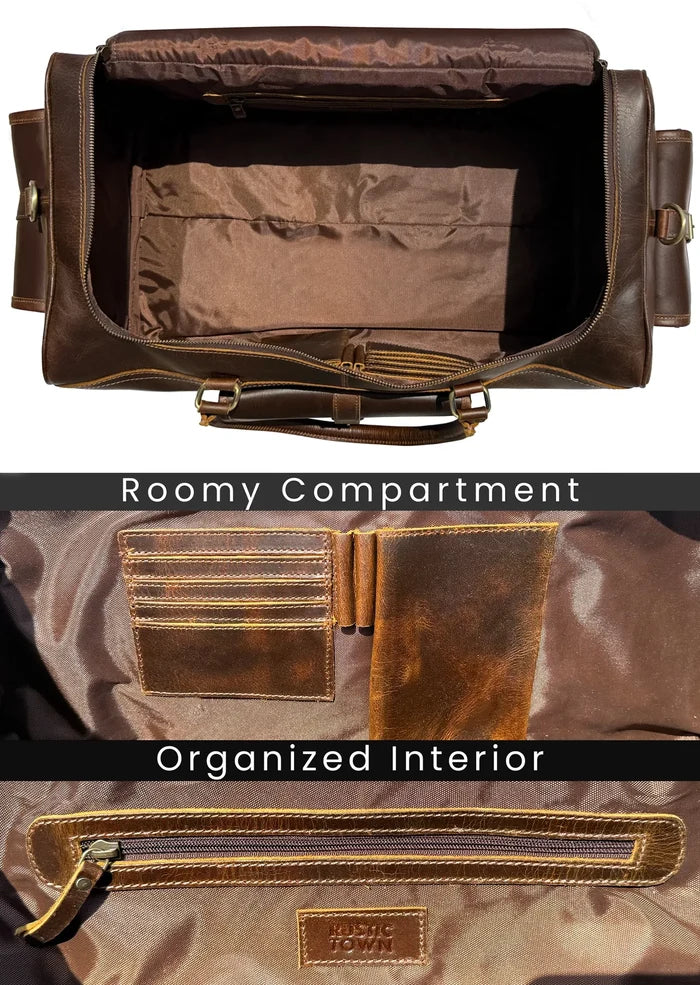 Aviator Rugged Leather Duffle Bag for Men | Full-Grain Overnight Weekender Carry-On
