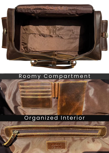 Aviator Rugged Leather Duffle Bag for Men | Full-Grain Overnight Weekender Carry-On