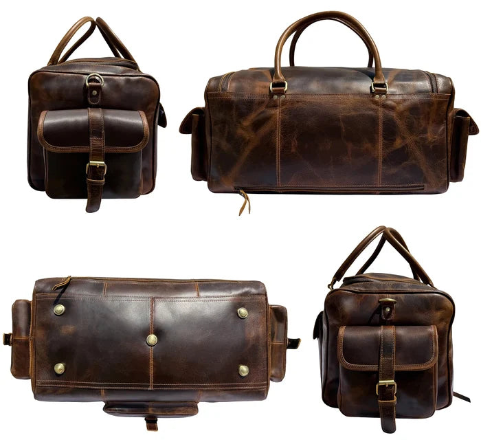 Aviator Rugged Leather Duffle Bag for Men | Full-Grain Overnight Weekender Carry-On