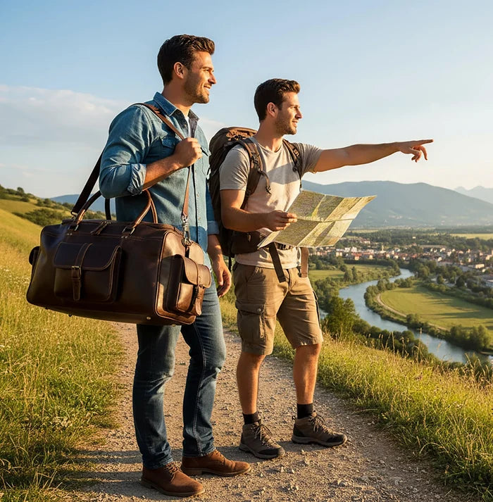Aviator Rugged Leather Duffle Bag for Men | Full-Grain Overnight Weekender Carry-On