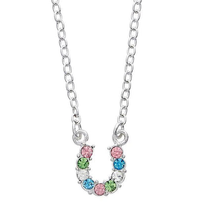 AWST Int'l Aqua Rhinestone Horseshoe Necklace w/Aqua Horse Head Gift Box - Breeches.com