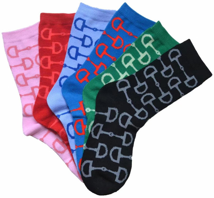 AWST Int'l Snaffle Bits Crew Socks- 6 Pack- Assorted Colors - Breeches.com