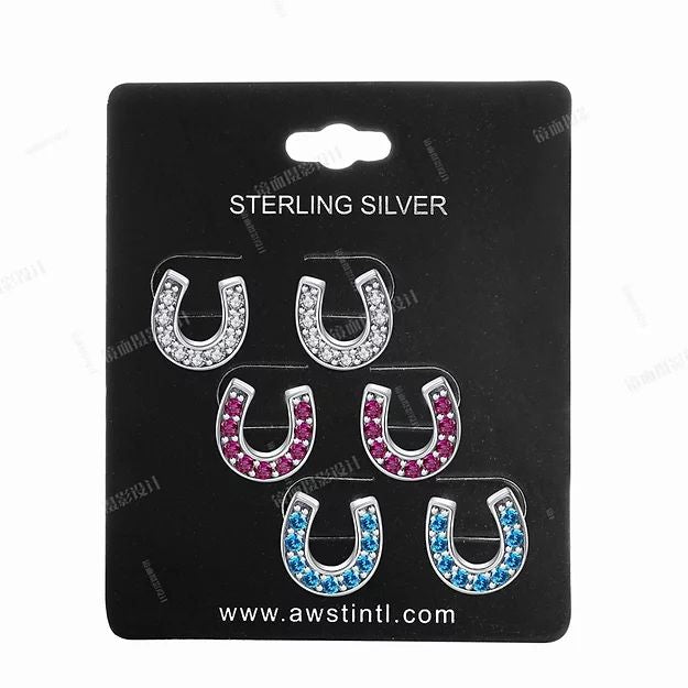 AWST Int'l Sterling Silver Crystal Horse Shoes Earrings - Breeches.com
