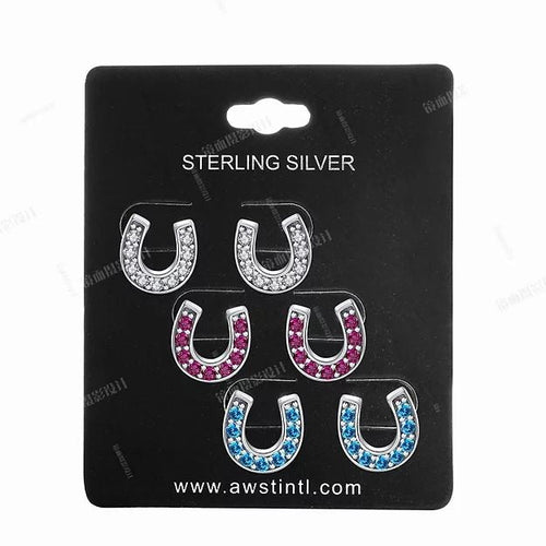 AWST Int'l Sterling Silver Crystal Horse Shoes Earrings - Breeches.com