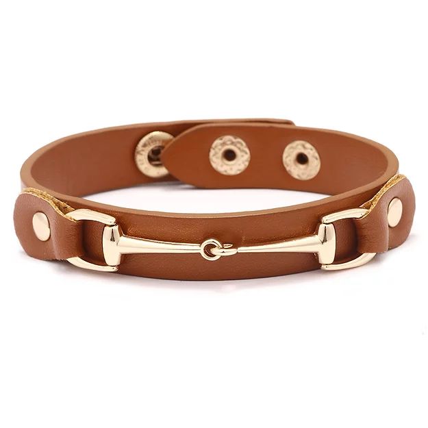 AWST Int'l Vegan Leather Bracelet w/Gold Tone Snaffle Bit - Breeches.com