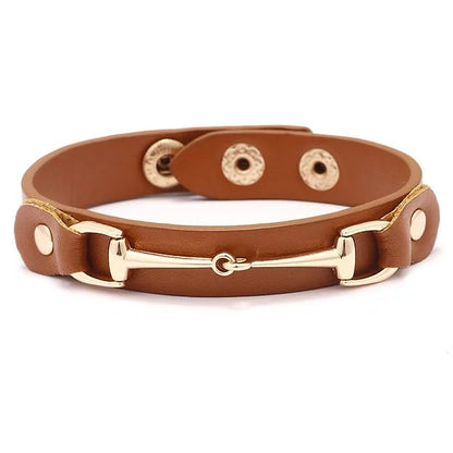 AWST Int'l Vegan Leather Bracelet w/Gold Tone Snaffle Bit - Breeches.com