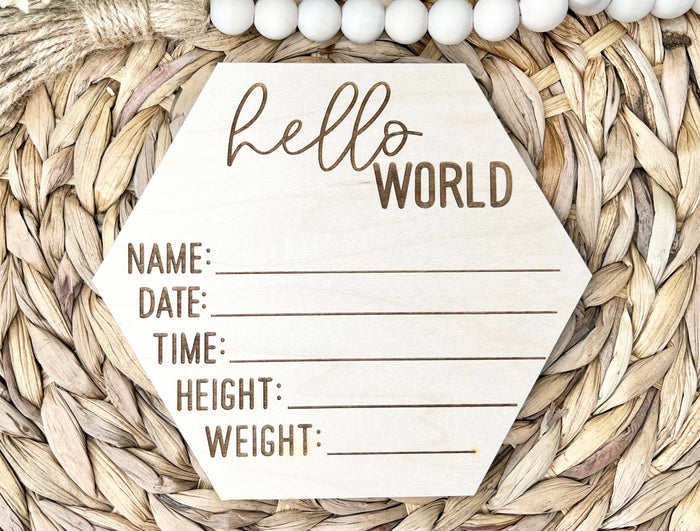 Baby Birth Announcement - Hello World Birth Stats Sign