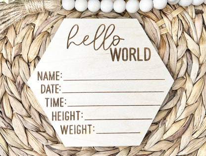 Baby Birth Announcement - Hello World Birth Stats Sign
