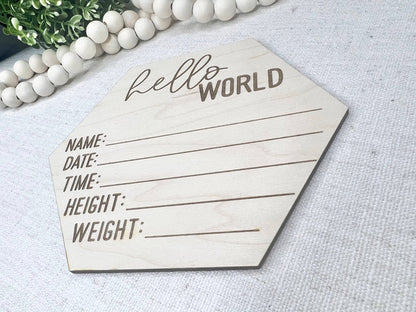 Baby Birth Announcement - Hello World Birth Stats Sign
