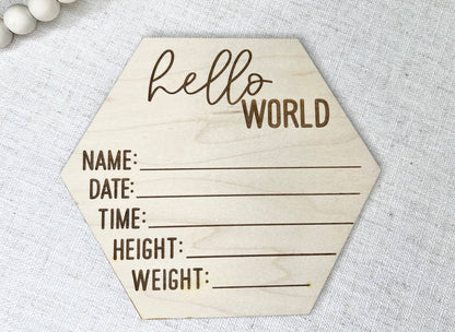 Baby Birth Announcement - Hello World Birth Stats Sign