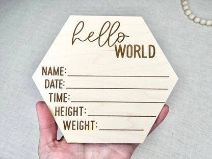 Baby Birth Announcement - Hello World Birth Stats Sign