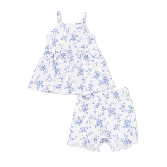 Baby Blue Vines Floral - Peplum Tank and Bike Short