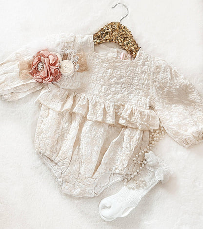 Baby Ivory Floral Embossed Fabric  Romper