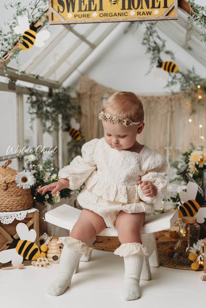Baby Ivory Floral Embossed Fabric  Romper