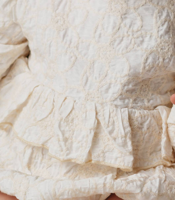 Baby Ivory Floral Embossed Fabric  Romper