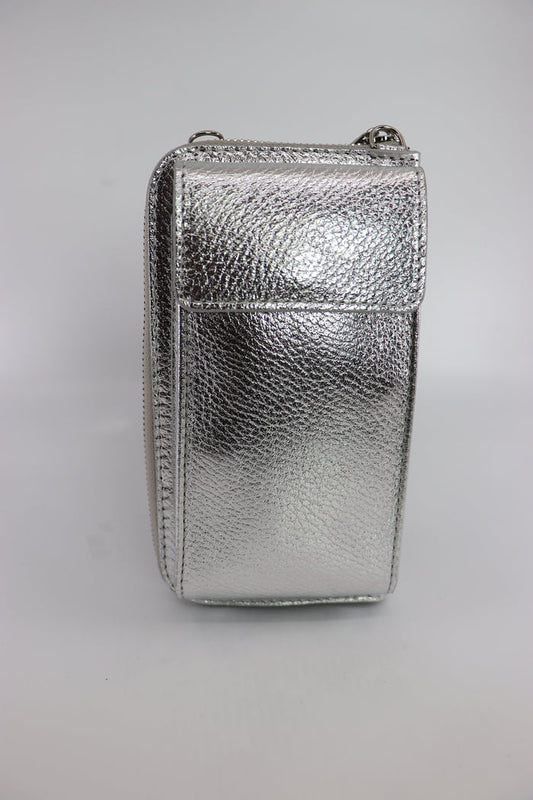 Bagitali Ava Crossbody Leather Purse / Phone Bag - Silver