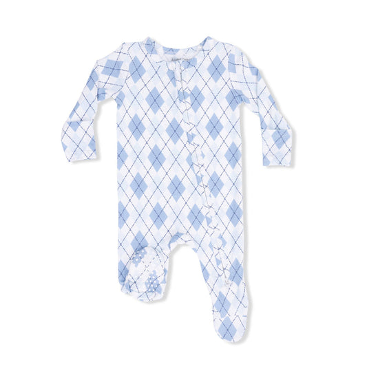 Blue Argyle - 2 Way Zipper Footie