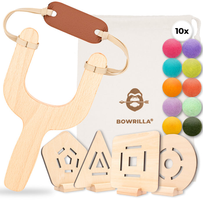 BOWRILLA Abenteurer-Zwille Set – Holz, mit Filzkugeln & Zielen