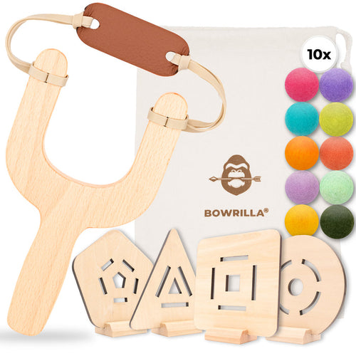 BOWRILLA Abenteurer-Zwille Set – Holz, mit Filzkugeln & Zielen