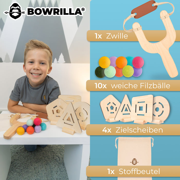 BOWRILLA Abenteurer-Zwille Set – Holz, mit Filzkugeln & Zielen