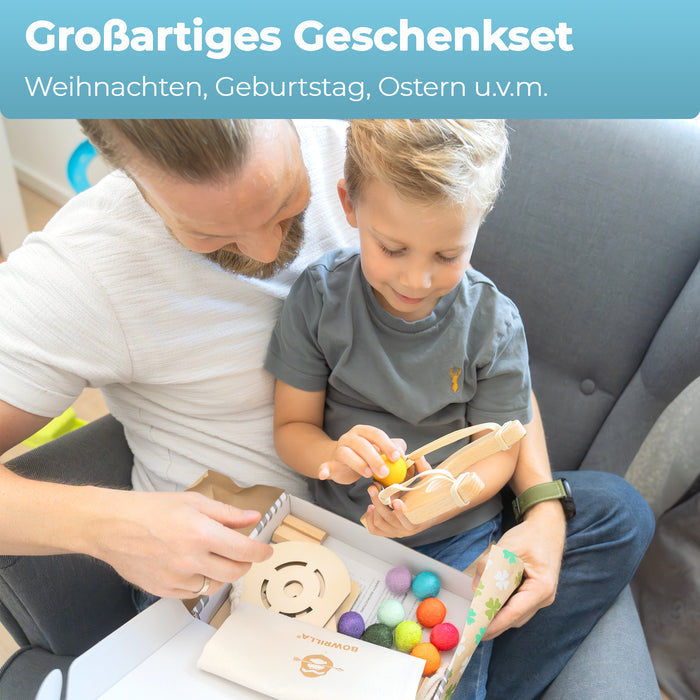 BOWRILLA Abenteurer-Zwille Set – Holz, mit Filzkugeln & Zielen