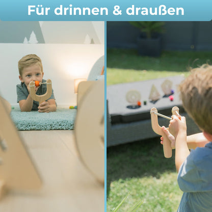 BOWRILLA Abenteurer-Zwille Set – Holz, mit Filzkugeln & Zielen