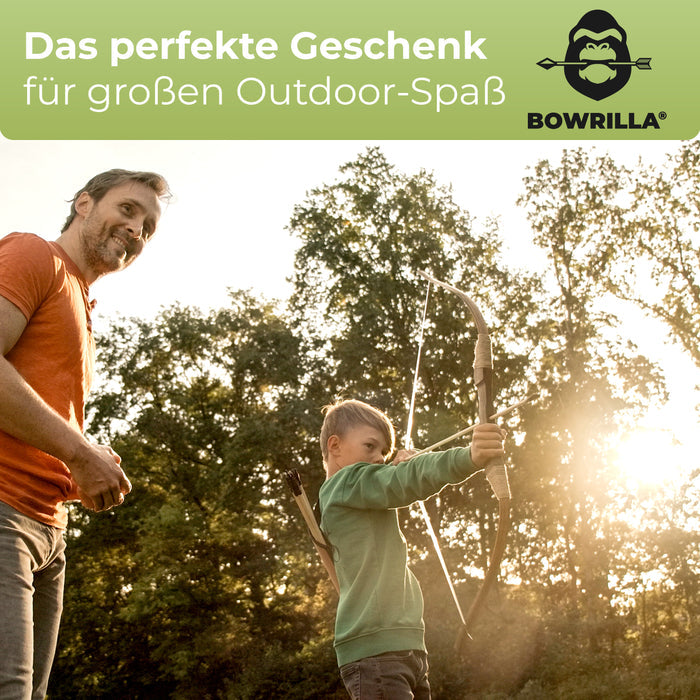 BOWRILLA Holzbogen Set mit 10 Pfeilen, Köcher, 3 Zielscheiben und Aufbewahrungstasche