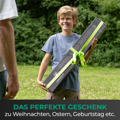 BOWRILLA Sportbogen für Kinder ab 6 mit Zielführung, inkl. 6 Carbon-Hybrid Pfeile und 3 Zielscheiben