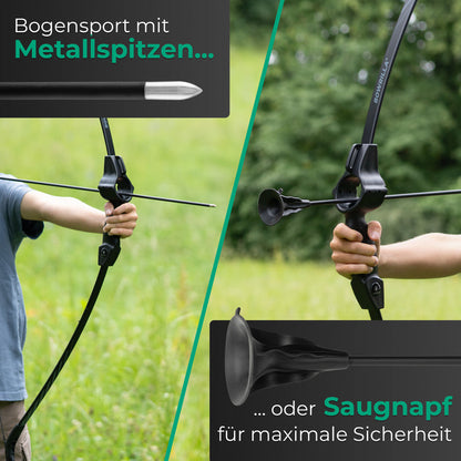 BOWRILLA Sportbogen für Kinder ab 6 mit Zielführung, inkl. 6 Carbon-Hybrid Pfeile und 3 Zielscheiben