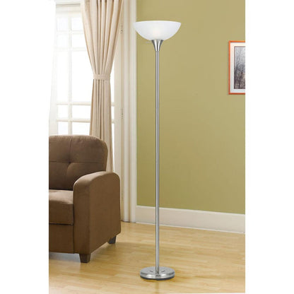 Cal Lighting 3-Way Metal Torchiere Floor Lamp in Brushed Steel with White Frosted Glass Shade
