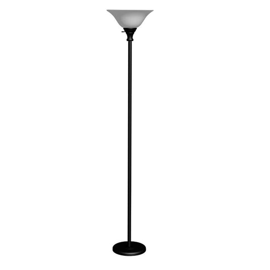Cal Lighting 3-Way Torchiere Floor Lamp in Black with Frosted Glass Shade main image.
