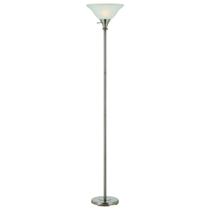 Cal Lighting 3-Way Torchiere Floor Lamp with Frosted Glass Shade in Brushed Steel main image.