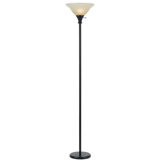 Cal Lighting 3-Way Torchiere Floor Lamp with Frosted Glass Shade in Dark Bronze main image.