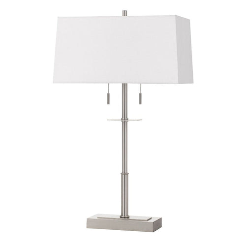 Cal Lighting Norwich 2-Light Metal Table Lamp with Fabric Shade in Brushed Steel main image.