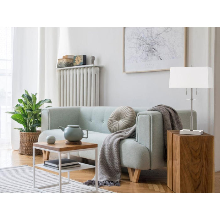 Cal Lighting Norwich 2-Light Metal Table Lamp with Fabric Shade in Brushed Steel