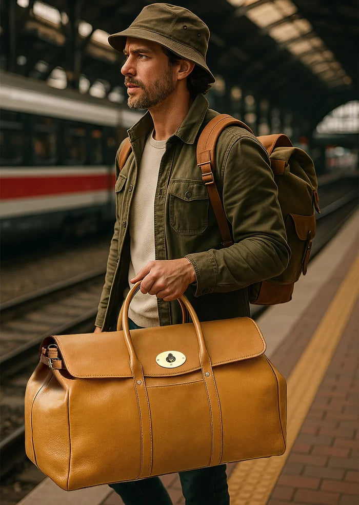 Captain Leather Duffle Bag for Men : Premium Weekender Travel Carry-on