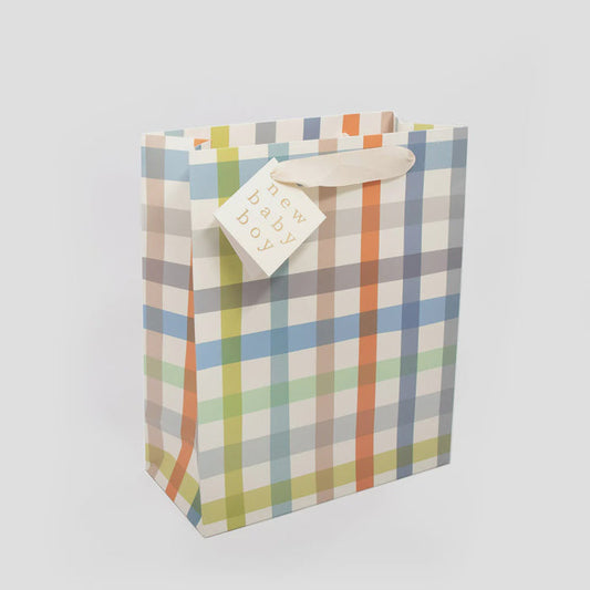 Caroline Gardner Large Gift Bag - New Baby Boy Multi Check