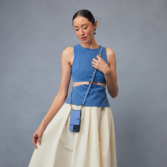 Casey Magsafe Charging Crossbody Bandolier - Dusty Blue/Gold