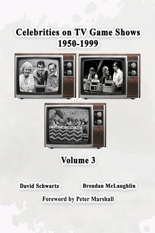 Book cover of 'Celebrities on TV Game Shows 1950-1999' with vintage television set design.