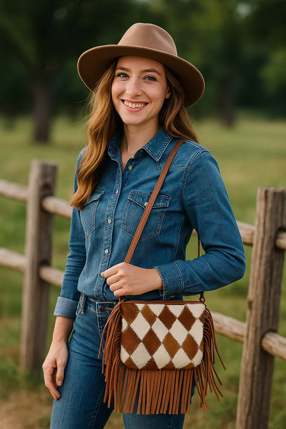 Celeste Hair-On Leather Sling Bag for Women | Western Fringe Crossbody & Clutch