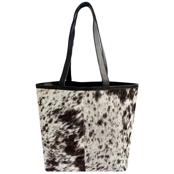 Charlotte Leather Tote Bag for Women - Hair On Shoulder Satchel Handbag (Black)