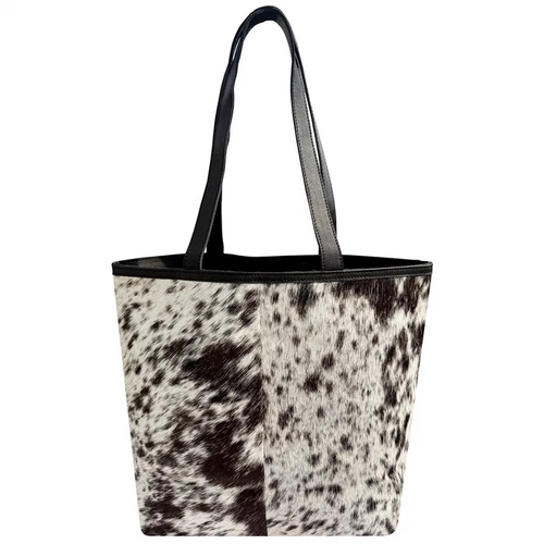 Charlotte Leather Tote Bag for Women - Hair On Shoulder Satchel Handbag (Black)
