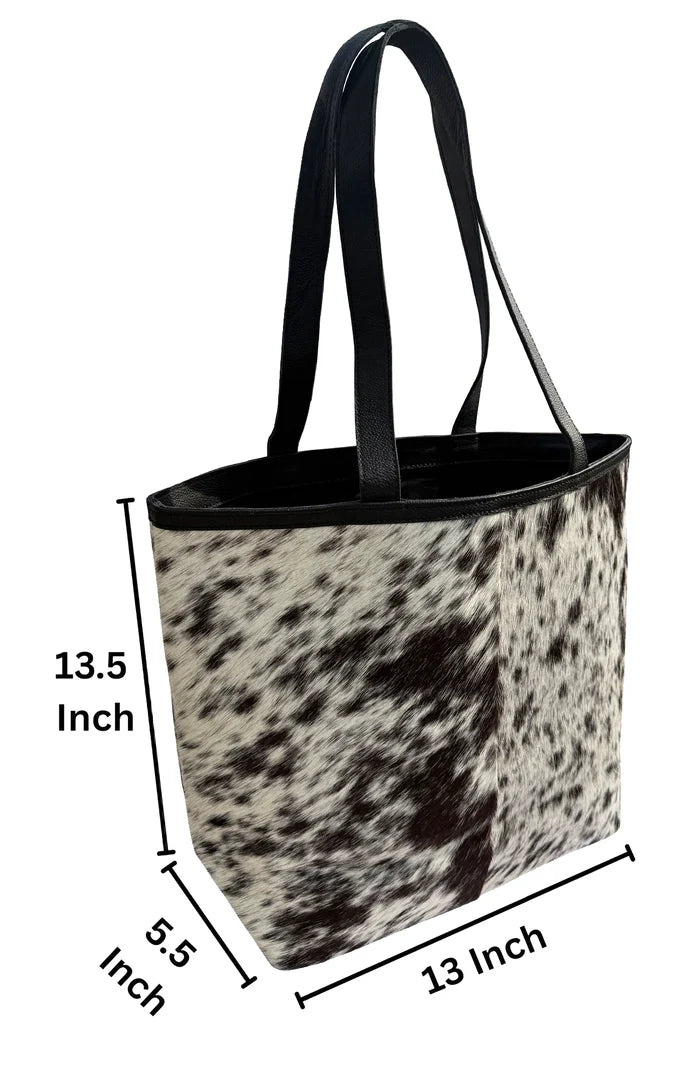 Charlotte Leather Tote Bag for Women - Hair On Shoulder Satchel Handbag (Black)