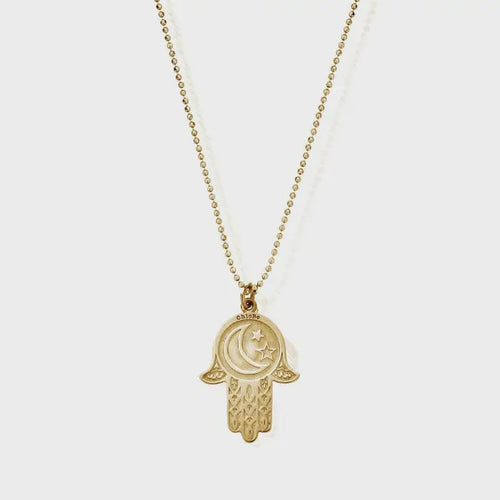 ChloBo Diamond Cut Chain With Moon & Star Hamsa - Gold Hand Pendant